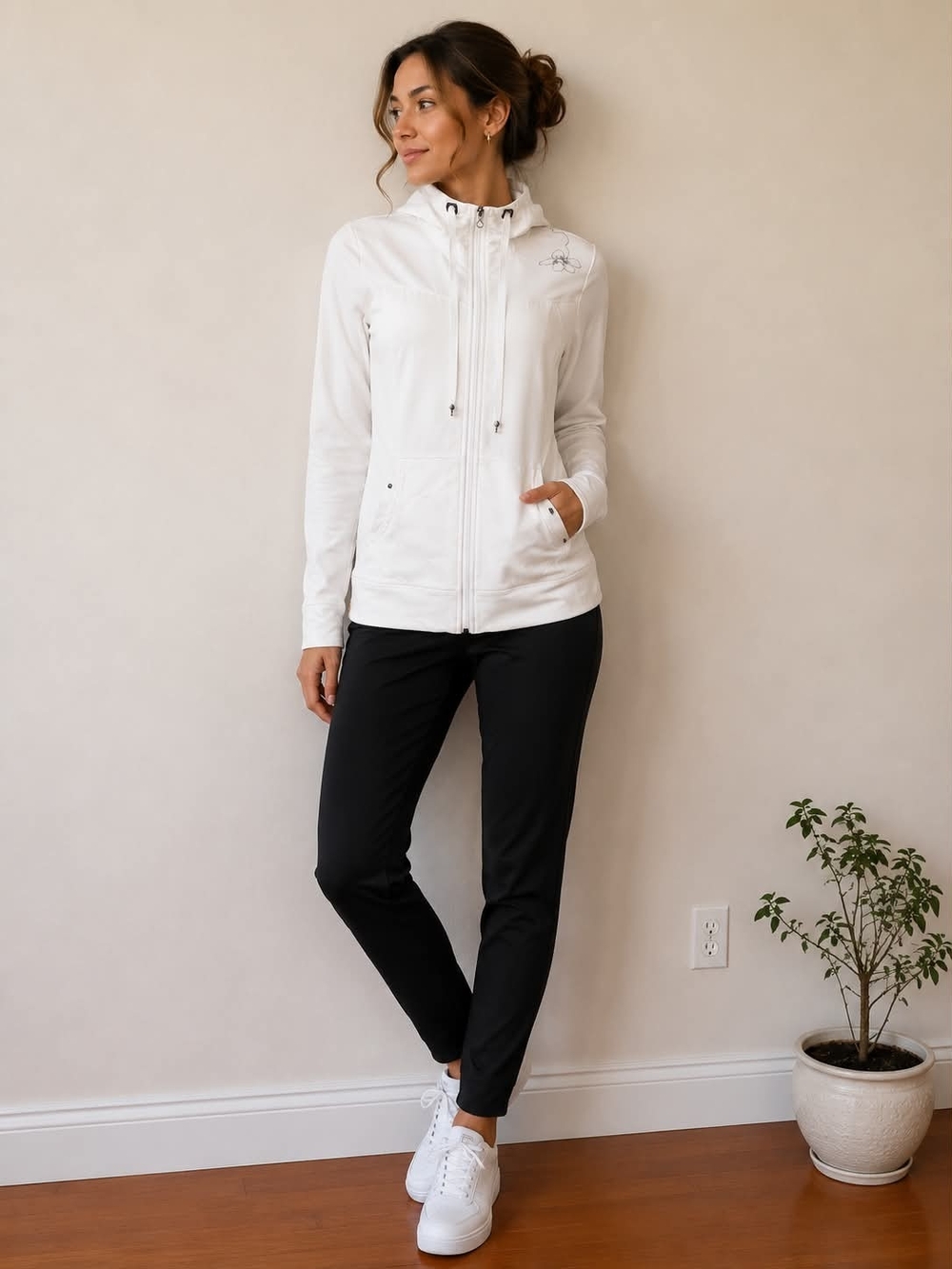 Lole White Zip-Up Hoodie